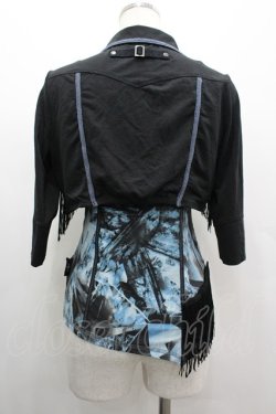 画像2: Ozz Croce / チェーン付き裾フリンジキャミ&ボレロセット  黒Ｘサックス I-26-03-10-020-OO-TO-SA-ZI