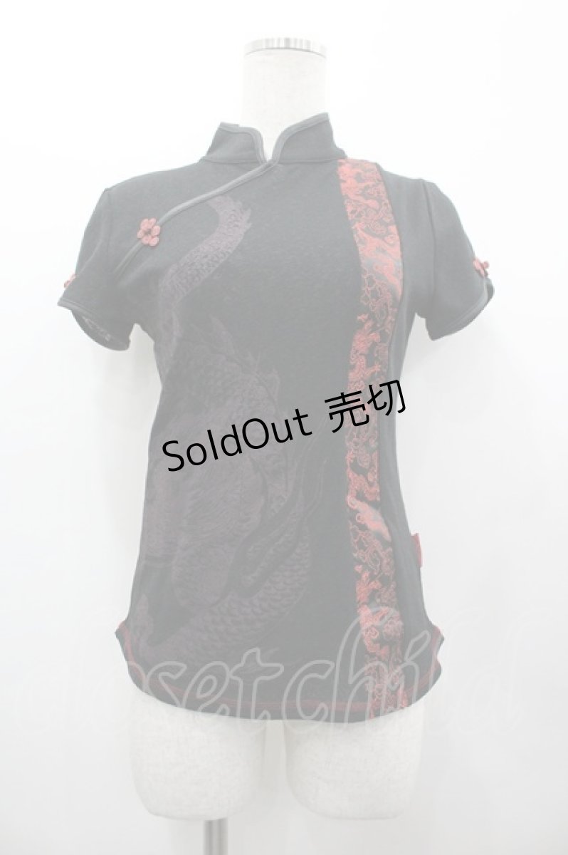 画像1: Ozz On / 龍生地切替チャイナトップス  ブラック×レッド I-26-03-12-035-OO-TO-SA-ZI (1)