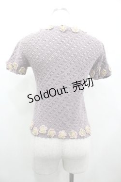 画像2: WONDERFUL WORLD / フラワーモチーフ半袖ニットカーディガン  ラベンダー I-26-03-12-040-LO-TO-SA-ZI