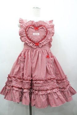 画像1: MOMOKO HOUSE / ハートギンガムチェックフリルエプロン  赤Ｘ白チェック I-26-03-12-045-LO-OP-SA-ZI