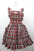 MOMOKO HOUSE / タータンチェックフリルエプロン  赤チェック I-26-03-12-046-LO-OP-SA-ZI