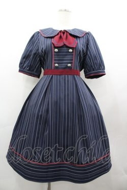 画像1: Amavel / ダブルボタンストライプシャツワンピース  ネイビー I-26-03-12-050-CA-OP-SA-ZI