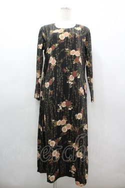 画像1: KANEKO ISAO / 花&蔓柄ちりめん長袖ワンピース  ブラック I-26-03-12-058-EL-OP-SA-ZI