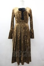 画像1: MARBLE / アンティークブローチ付きベルスリーブワンピース  ブラウンＸ黒 I-26-03-12-061-GO-OP-SA-ZI (1)