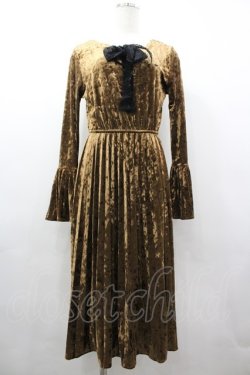 画像1: MARBLE / アンティークブローチ付きベルスリーブワンピース  ブラウンＸ黒 I-26-03-12-061-GO-OP-SA-ZI