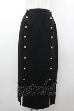 画像1: INGEBORG / パールボタン&2つリボンスカート M ブラック I-26-03-12-079-LO-SK-SA-ZI