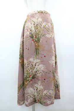 画像1: KANEKO ISAO / すすきブーケ柄スカート  ピンク I-26-03-12-084-EL-SK-SA-ZI