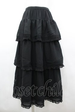 画像1: KANEKO ISAO / ピンタック&レース段スカート  ブラック I-26-03-12-088-EL-SK-SA-ZI