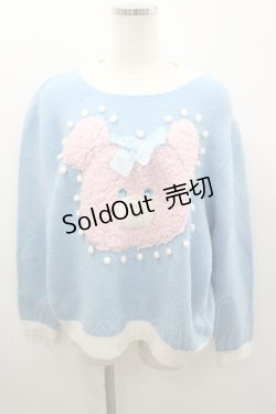 画像1: Nile Perch / リボンくまニットトップス  青ＸピンクＸ白 I-26-03-12-009-LO-TO-SA-ZI