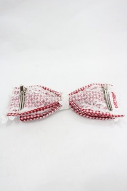 画像3: MOMOKO HOUSE / ギンガムチェックレースリボンヘッドドレスクリップ  赤Ｘ白チェック I-26-03-12-099-LO-AC-SA-ZI