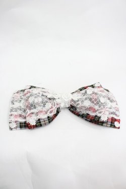 画像2: MOMOKO HOUSE / タータンチェックレースリボンヘッドドレスクリップ  赤チェック I-26-03-12-100-LO-AC-SA-ZI