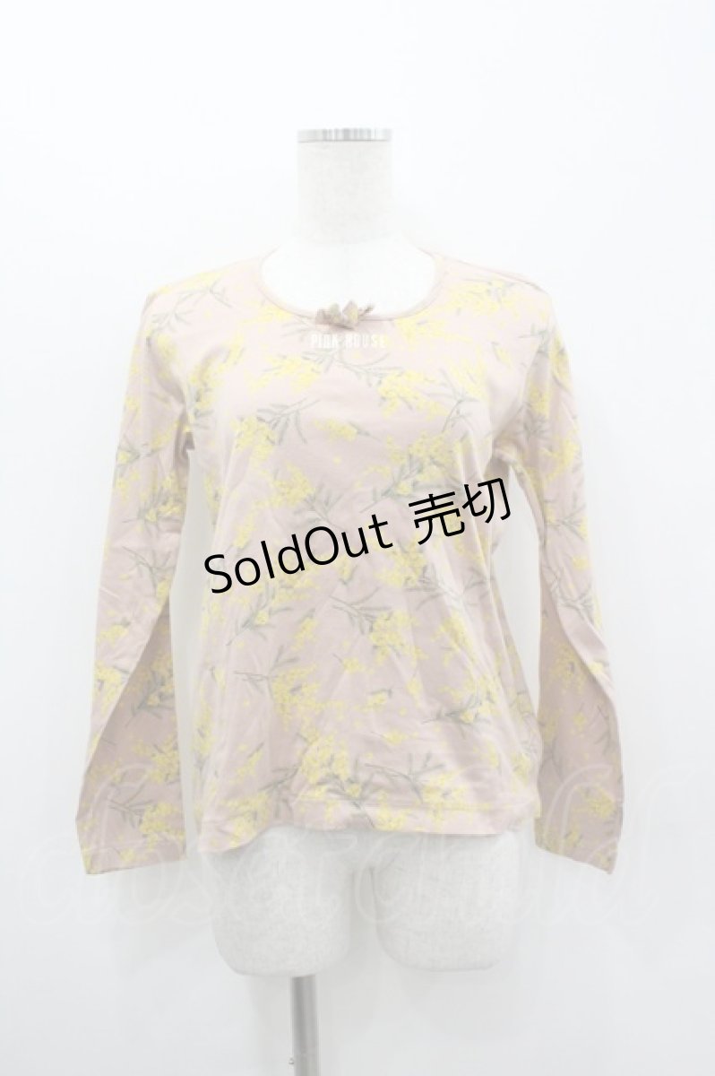 画像1: PINK HOUSE / ミモザ柄長袖Tシャツ M ピンク I-26-03-12-013-LO-TS-SA-ZI (1)