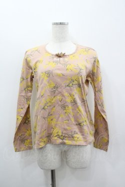 画像1: PINK HOUSE / ミモザ柄長袖Tシャツ M ピンク I-26-03-12-013-LO-TS-SA-ZI
