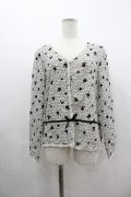 INGEBORG / フロッキーバラptVネックカーディガン  ホワイト×ブラック I-26-03-12-019-LO-TO-SA-ZI