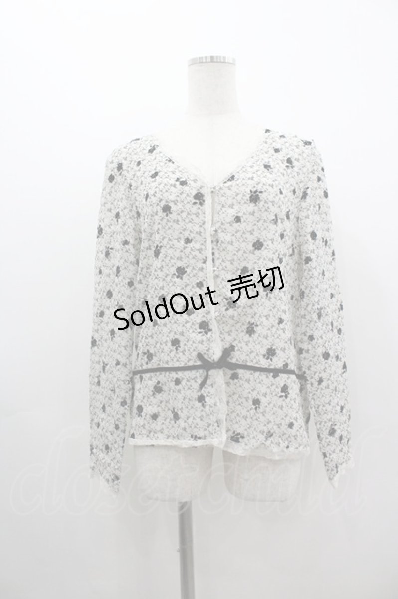 画像1: INGEBORG / フロッキーバラptVネックカーディガン  ホワイト×ブラック I-26-03-12-019-LO-TO-SA-ZI (1)
