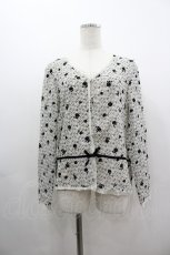 画像1: INGEBORG / フロッキーバラptVネックカーディガン  ホワイト×ブラック I-26-03-12-019-LO-TO-SA-ZI (1)