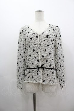 画像1: INGEBORG / フロッキーバラptVネックカーディガン  ホワイト×ブラック I-26-03-12-019-LO-TO-SA-ZI
