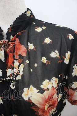 画像2: INGEBORG / チャイナボタンフラワーシフォン半袖ブラウス S ブラック I-26-03-12-020-LO-BL-SA-ZI