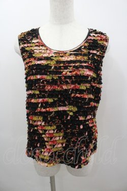 画像1: KANEKO ISAO / フラワーブーケリボンノースリーブブラウス  ブラック I-26-03-12-025-EL-BL-SA-ZI