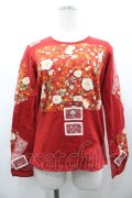 PINK HOUSE / 苺&チェリー柄パッチワーク長袖Tシャツ L レッド I-26-03-12-026-LO-TS-SA-ZI