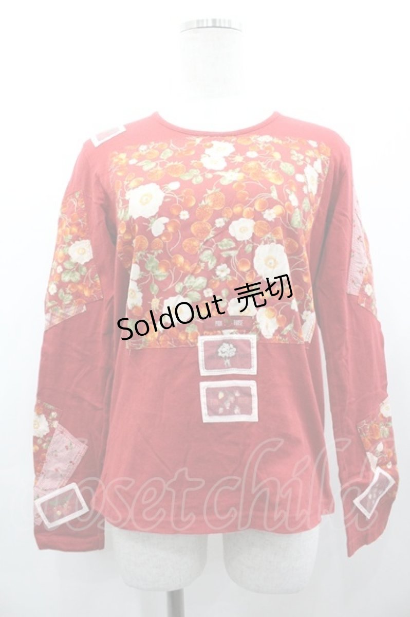 画像1: PINK HOUSE / 苺&チェリー柄パッチワーク長袖Tシャツ L レッド I-26-03-12-026-LO-TS-SA-ZI (1)