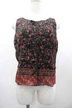 画像1: INGEBORG / ペイズリー柄ノースリーブブラウス M ブラック I-26-03-12-029-LO-BL-SA-ZI