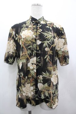 画像1: KANEKO ISAO / 芍薬柄チャイナブラウス  ブラック I-26-03-12-032-EL-BL-SA-ZI