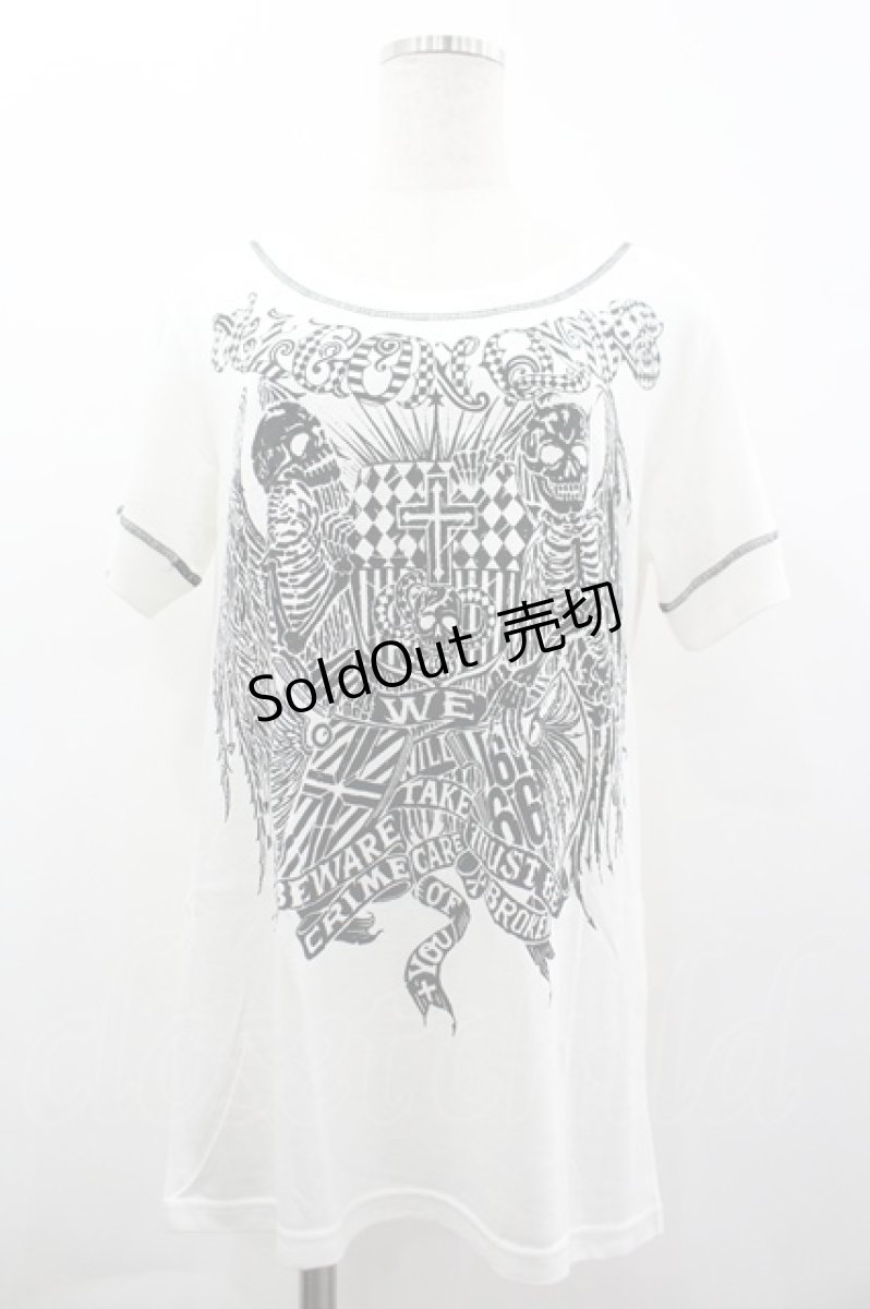 画像1: ALGONQUINS / 骸骨プリント半袖カットソー  白Ｘ黒 I-26-03-14-033-AL-TO-SA-ZI (1)