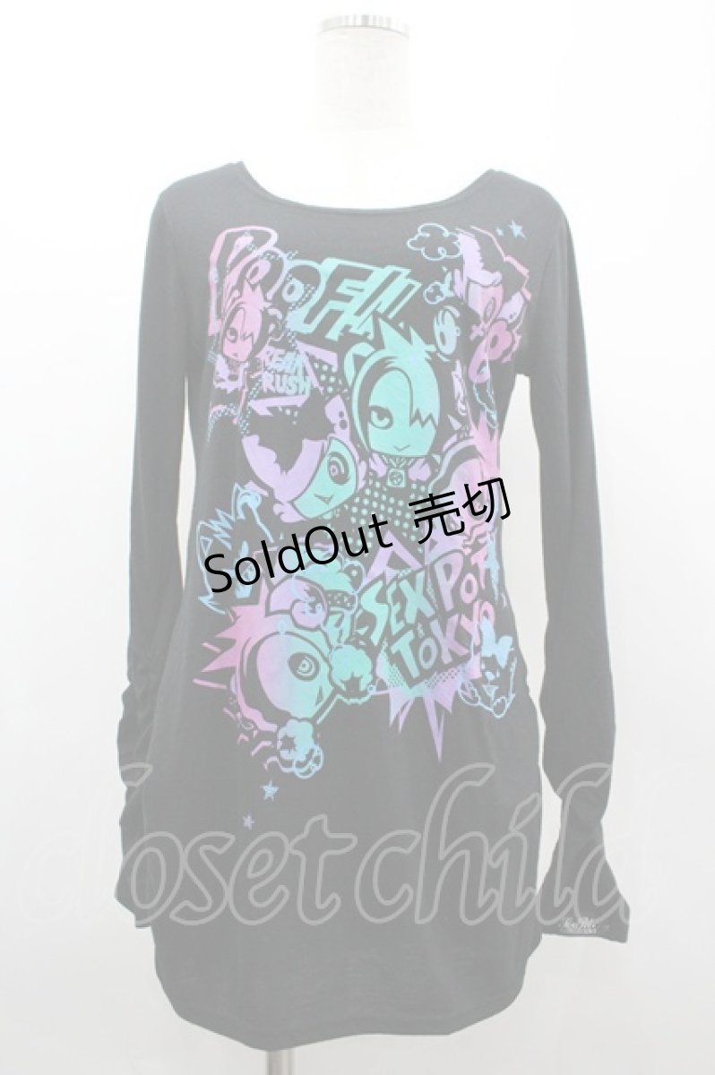 画像1: SEX POT ReVeNGe / SEXPOT KTOKYOキャラプリントカットソー S 黒Ｘカラフル I-26-03-14-041-SP-TO-SA-ZI (1)