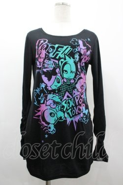 画像1: SEX POT ReVeNGe / SEXPOT KTOKYOキャラプリントカットソー S 黒Ｘカラフル I-26-03-14-041-SP-TO-SA-ZI