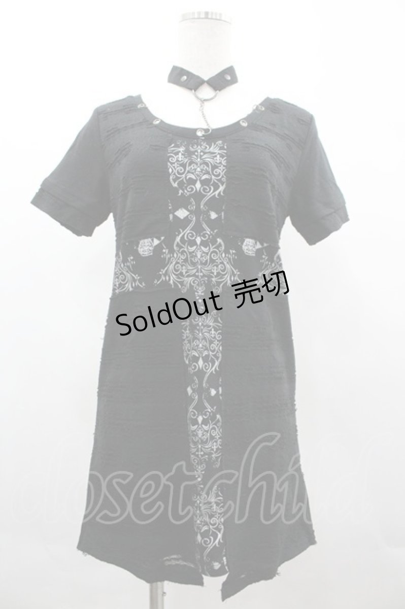 画像1: SEX POT ReVeNGe / クラッシュ&クロス半袖カットソー  黒Ｘ白 I-26-03-14-048-SP-TO-SA-ZI (1)