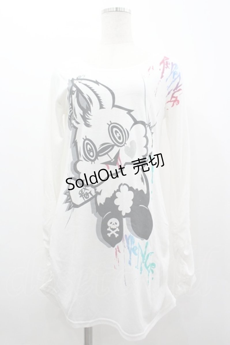 画像1: SEX POT ReVeNGe / つかみうさぎプリントカットソー S 黒Ｘカラフル I-26-03-14-050-SP-TO-SA-ZI (1)