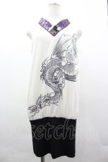 画像1: Qutie Frash / 着物Vネック龍プリントノースリーブトップス  白Ｘパープル I-26-03-14-056-QU-TO-SA-ZI (1)