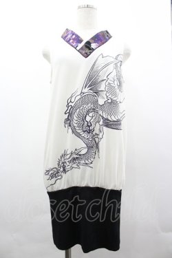 画像1: Qutie Frash / 着物Vネック龍プリントノースリーブトップス  白Ｘパープル I-26-03-14-056-QU-TO-SA-ZI
