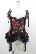 画像1: Qutie Frash / 和柄ホルターコルセット  黒Ｘ赤 I-26-03-14-057-QU-TO-SA-ZI (1)