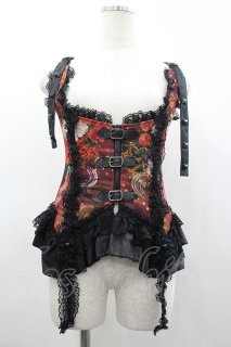 キューティーフラッシュ　赤色　ホルターネックコルセット Qutie Frash / 和柄ホルターコルセット 黒X赤 I-26-03-14-057-QU-TO