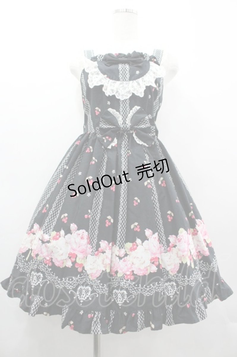 画像1: BABY,THE STARS SHINE BRIGHT / チェリーローズ柄ジャンパースカート  黒 I-26-03-14-065-BA-OP-TE-ZI (1)