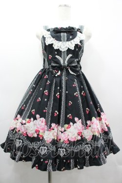 画像1: BABY,THE STARS SHINE BRIGHT / チェリーローズ柄ジャンパースカート  黒 I-26-03-14-065-BA-OP-TE-ZI