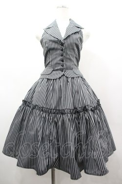 画像1: ATELIER PIERROT / ストライプベスト＆スカート  グレー×黒 I-26-03-14-069-EL-SK-TE-ZI