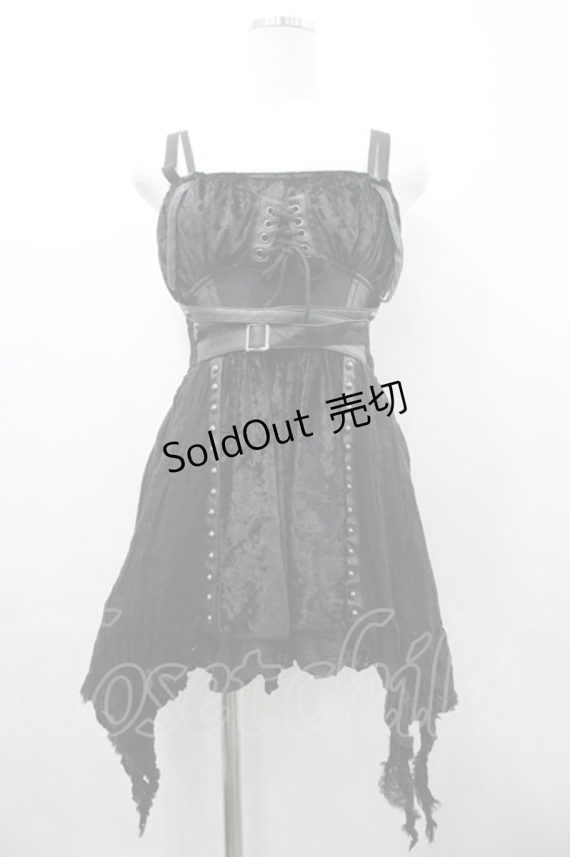 画像1: SEX POT ReVeNGe / コルセットデザインベルベットキャミワンピース  黒 I-26-03-14-070-SP-OP-SA-ZI (1)