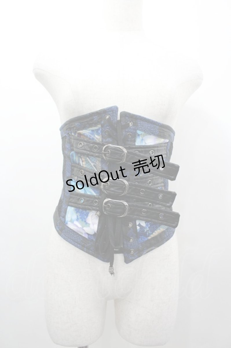 画像1: Qutie Frash / 3連ベルト和柄コルセット  青Ｘ黒 I-26-03-14-102-QU-TO-SA-ZI (1)