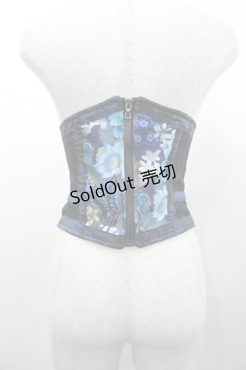 画像2: Qutie Frash / 3連ベルト和柄コルセット  青Ｘ黒 I-26-03-14-102-QU-TO-SA-ZI (2)