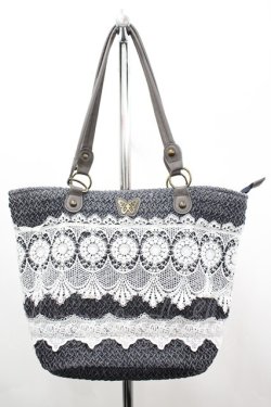 画像1: axes femme / 雑材×レーストートバッグ  紺 I-26-03-14-104-AX-BG-HR-ZI