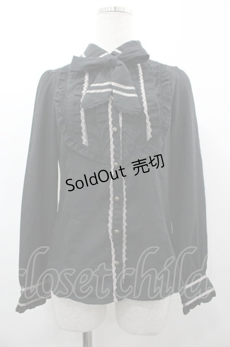 画像1: axes femme / フロントフリル長袖ブラウス M 黒 I-26-03-14-011-AX-BL-TE-ZI (1)