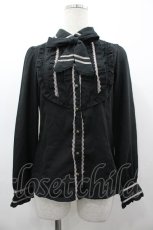 画像1: axes femme / フロントフリル長袖ブラウス M 黒 I-26-03-14-011-AX-BL-TE-ZI (1)