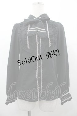 画像1: axes femme / フロントフリル長袖ブラウス M 黒 I-26-03-14-011-AX-BL-TE-ZI