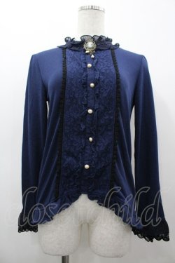 画像1: axes femme / ブローチ付ブラウス風プルオーバー M ネイビー I-26-03-14-013-AX-TO-TE-ZI