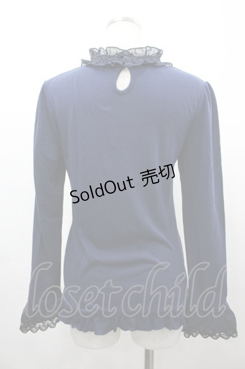 画像2: axes femme / ブローチ付ブラウス風プルオーバー M ネイビー I-26-03-14-013-AX-TO-TE-ZI (2)