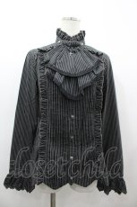 画像1: ALGONQUINS / ジャボ付きスタンドカラーストライプブラウス 1 黒×白 I-26-03-14-020-AL-BL-TE-ZI (1)