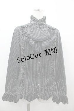 画像1: ALGONQUINS / ジャボ付きスタンドカラーストライプブラウス 1 黒×白 I-26-03-14-020-AL-BL-TE-ZI